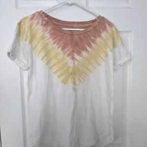 Maurices Tie-Dye Short Sleeve Top - White, Yellow, Brown